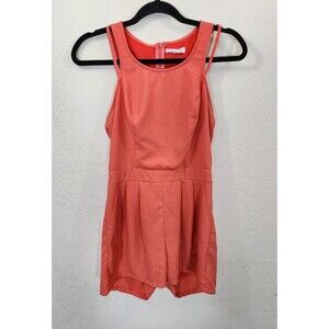 Loveriche Romper Women's Small Orange 100% Cotton Cutout Back Pockets Pleated